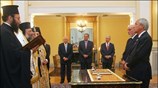 Οι υπηρεσιακοί υπουργοί Σπύρος Φλογαϊτης (Δ) και Ροδόλφος Μορώνης (2Δ) ορκίστηκαν, ενώπιον ...