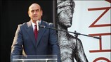 Ο υπουργός Πολιτισμού Γιώργος Βουλγαράκης μιλάει στα εγκαίνια της έκθεσης «Αθήνα - ...
