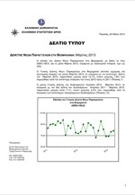 ΕΛΣΤΑΤ: Δείκτης Νέων Παραγγελιών στη Βιομηχανία (Μάρτιος 2013)