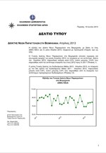 ΕΛΣΤΑΤ: Δείκτης Νέων Παραγγελιών στη Βιομηχανία (Απρίλιος 2013)