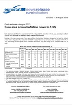 Eurostat: Στο 1,3% ο πληθωρισμός στην Ευρωζώνη