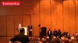 Διαμαρτυρίες ομολογιούχων κατά την ομιλία Παπαδήμου